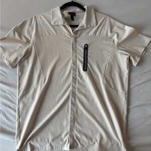 Zella Men's Casual Button Down Shirt - Cream with Black Accent